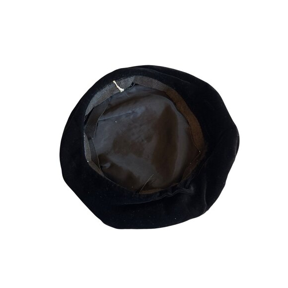 Vintage Black Velvet Beret With Heart Accent One Size - Picture 4 of 6